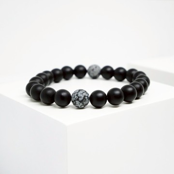 VSNS | 雪花黑霧丸 - 雪花石 天然石 霧面黑 串珠 手環 男女手鍊