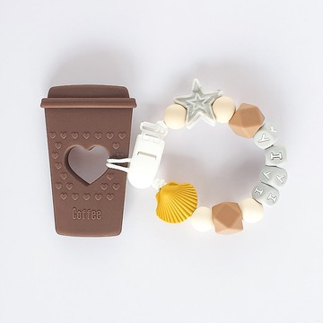 YIYI 星星 貝殼 咖啡色咖啡杯固齒器 / 客製化奶嘴鏈