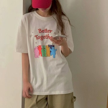 正韓T恤 熊熊五分袖T恤FIE1093-創翊韓都