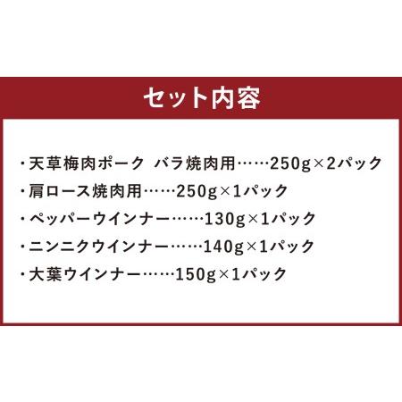 ふるさと納税 天草梅肉ポーク 焼肉 5種セット 1.17kg 豚バラ 肩ロース ウインナー 熊本県上天草市