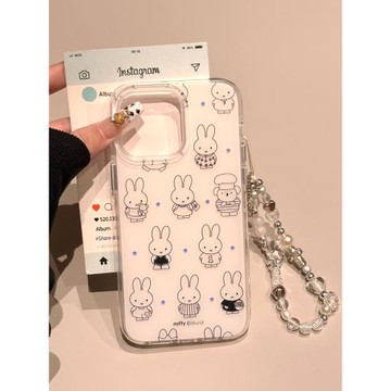 ins風線條米菲兔插畫帶掛件適用于蘋果iPhone16promax手機殼iPhone15女款14個性13創意15Pro/防摔16pro保護套