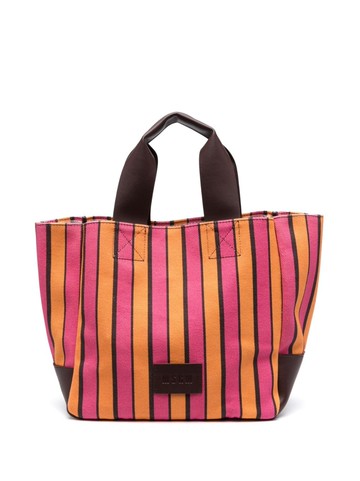 MSGM - logo-patch striped tote bag - women - Polyester/Polyurethane - One Size - Orange