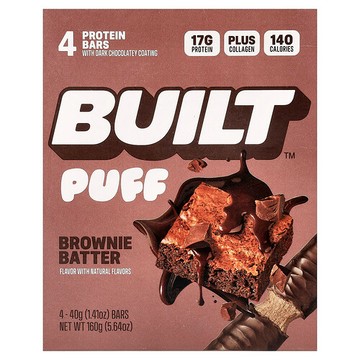 Built, 膨化零食，高蛋白棒，巧克力蛋糕面糊，4 根，每根 1.41 盎司（40 克）