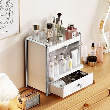網紅輕奢化妝品收納盒防塵桌面收納箱梳妝臺口紅盒護膚品刷置物架 z8092
