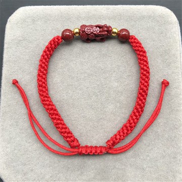 紫金砂朱砂貔貅紅繩編織手鏈 可伸縮 特價