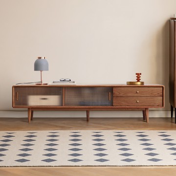 hoi! 源氏木語布拉格胡桃色橡木玻璃門雙抽電視櫃1.8M H84N06