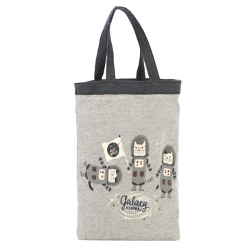 kUSUgURU JAPAN 日本眼鏡貓 NEKOMARUKE貓丸系列 宇航喵星人萬用手提包  垂直 29cm X 水平 25cm  灰色