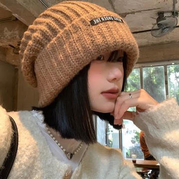 美拉德寬松大頭圍毛線帽女秋冬季百搭護耳保暖冷帽顯臉小針織帽子