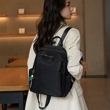 後背包雙肩包大容量高級感女士時尚夏天牛津布簡約黑色旅行登山背包