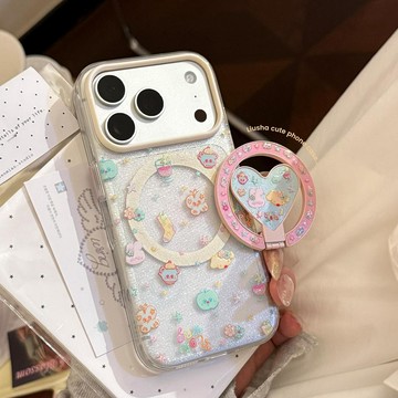 🔥桃園好品🔥 多巴胺卡通適用蘋果17pm手機殼iphone16閃粉浮雕15磁吸支架13透明