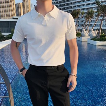 男短袖夏季薄款針織polo衫純色冰絲t恤韓版潮流修身男士翻領半袖