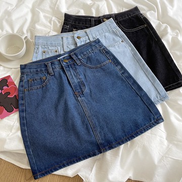 【ⓇⒺⓃⒶ 現貨】告別假胯寬A字形百搭包臀牛仔短裙/高腰牛仔短裙/A字形/顯瘦/修身/短裙/遮胯【R20258】