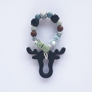 無字 兔子 黑色鹿角固齒器 / 客製化奶嘴鏈