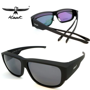 Hawk 台灣精品 專業偏光套鏡 偏光太陽眼鏡 護眼防曬 HK1009-02.1 霧黑框水銀偏光鏡片 公司貨