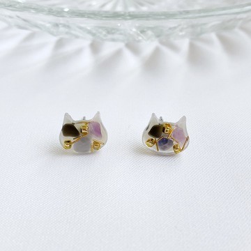 簡約貓貓。天然紫水晶 黑曜石 菫青石 貼耳耳環 抗敏耳針矽膠耳夾
