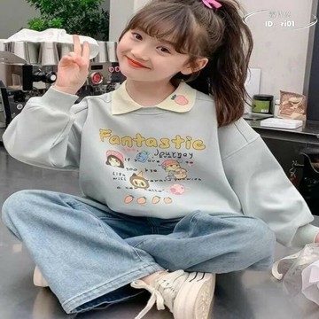 【限時免運】女童2024新款 印花翻領衛衣 中大童春裝 洋氣兒童 女孩長袖上衣 卡通上衣