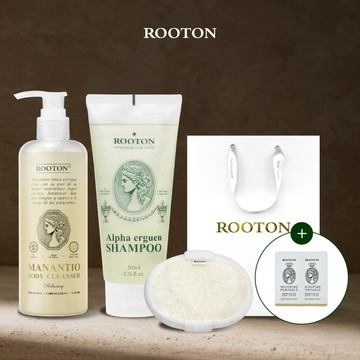 快速出貨【ROOTON】生日快樂！甦活洗200ml+淨粹植潤沐浴膠300ml+淨粹植潤身體乳5ml x2+甦活體驗盒+淨粹植潤沐浴巾+燙金禮袋(療癒香氛生日禮物)