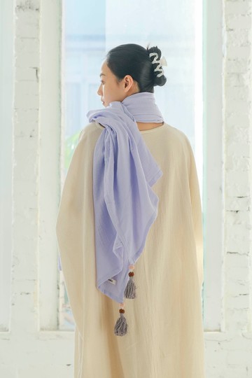 OMAKE 雙層紗流蘇圍巾 薰衣草紫