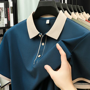 【新款熱賣】男裝華夫格短袖男t恤撞色翻領POLO衫涼感輕膚都市輕商務夏t