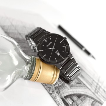 CITIZEN 星辰表 / BI5127-51H / 極簡時尚 礦石強化玻璃 日本機芯 日期 不鏽鋼手錶 鍍黑 40mm