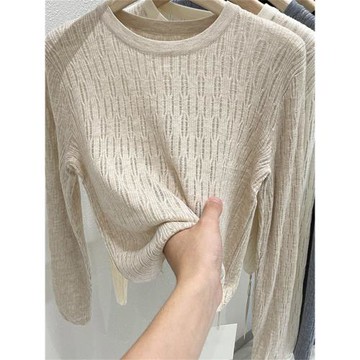 歐貨黑色鏤空長袖針織衫女2025春秋新款洋氣修身內搭打底小衫上衣