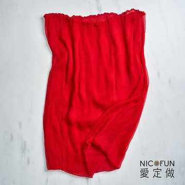 NicoFun 愛定做 浪漫60 柳葉絲披肩式寬版圍脖(一入 四季可戴 領巾髮帶 髮箍 桑蠶絲巾 皺褶絲巾 真絲)