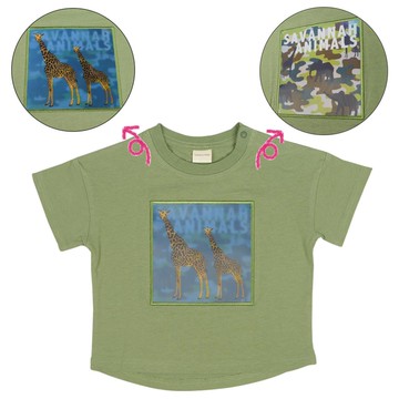 akachan honpo - 短袖T恤-變幻圖案-綠色