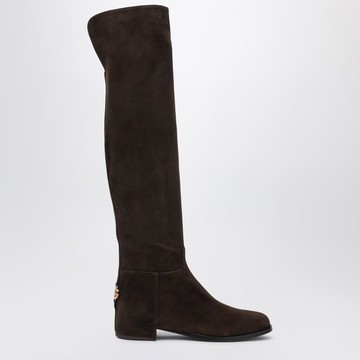 High suede boot in ebony brown