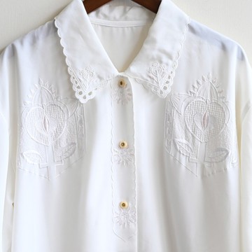 【蛋植物古著】鬱金香對稱刺繡短袖古著襯衫