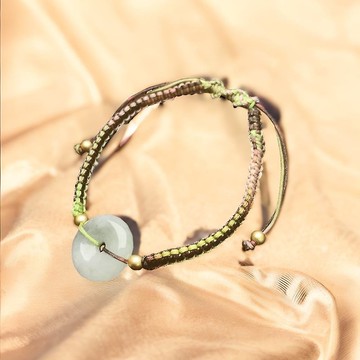 冰飄烏雞翡翠平安扣編織手鍊 | 天然緬甸玉翡翠A貨 | 送禮