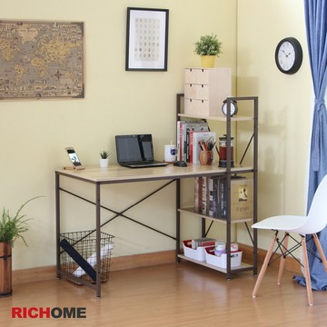 RICHOME 鋼鐵人工作桌(防潑水)(可調式腳墊) 電腦桌 學生書桌 工作桌 書架 小套房 收納工作桌 DE260