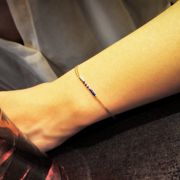 精靈Genie | 金霓蛇骨雙細鍊2靛藍 18k金日本玻璃手鍊