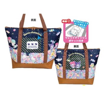 asdfkitty*三麗鷗家族糖果款 保溫保冷大容量購物袋 側背袋 肩背袋 手提袋 附濕紙巾收納格-日本正版