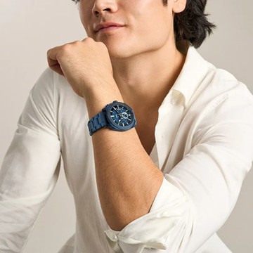 【FOSSIL】限時9折↘Machine 簡約經典深藍手錶 藍色不鏽鋼錶帶 44 MM FS6167
