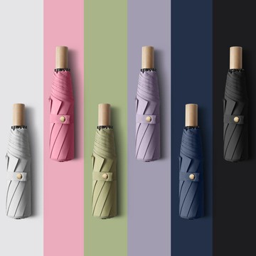 雨傘 折疊傘 防曬傘 簡約素色防風實木手柄復古男女三折雨傘小清新批發logo雨傘廣告傘