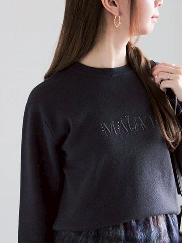 英文刺繡珍珠點點綴飾針織圓領上衣(0F001508010) - Te chichi