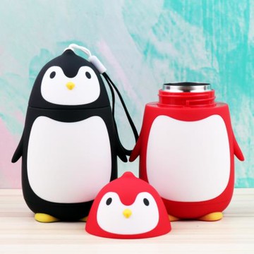 卡通水杯企鵝耐熱玻璃可愛韓版創意兒童女學生情侶提繩保溫防摔漏