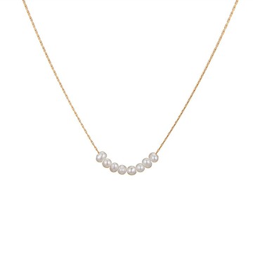 宏雲Hongyun-QJ-日系小巧微笑八顆淡水珍珠竹節鏈項煉短鎖骨choker 鈦鋼鍍金保色