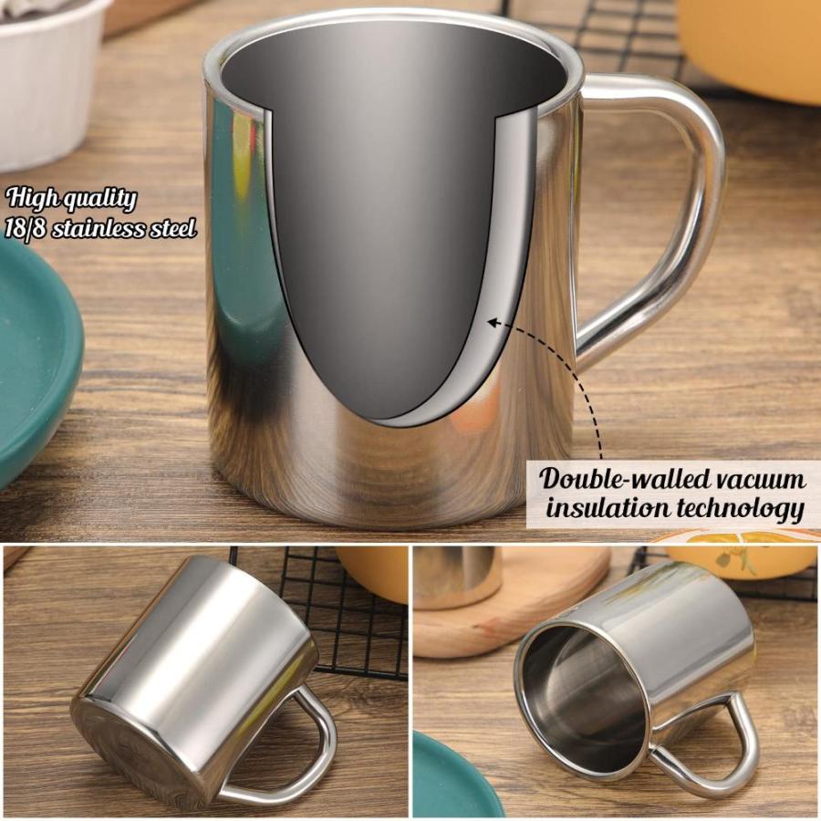 Set of Stainless Steel Coffee Mug with Handle Metal Double Walled Cups 7.