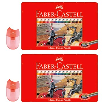 FABER-CASTELL 輝柏 油性彩色鉛筆鐵盒組 附蘋果削鉛筆機(顏色隨機)  36色  1組