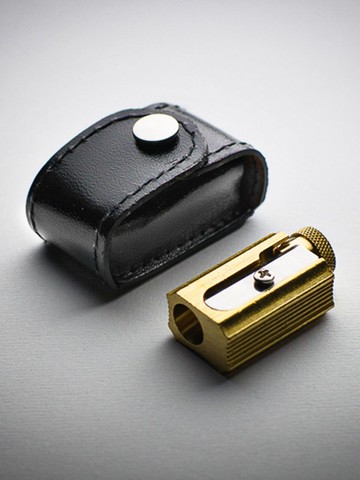 German Portable Brass Pencil Sharpener with Leather Pouch 3 Replacement Blades Stationery