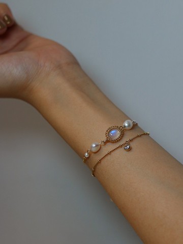 【浮光躍金系列】月光石巴洛克珍珠手鍊 美國14K注金手工繞線