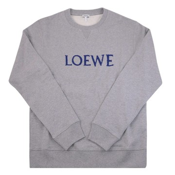 LOEWE 字母LOGO紗線刺繡圓領落肩棉質大學T/衛衣.灰