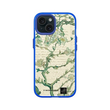 iPhone 15 Clear 激光藍 - Van Gogh Museum - 盛開的杏花與手寫稿背景