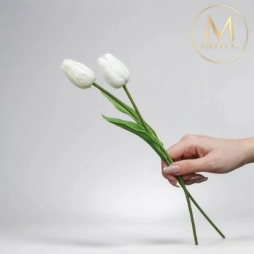 【Floral M】荷蘭蜜桃鬱金香純淨白仿真花花材5入組(人造花/仿真花/假花/花藝DIY/裝飾花材)