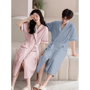 情侶睡袍女款夏季純棉短袖2025新款長款夏天薄款性感睡衣男士浴袍