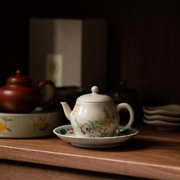 功夫道草木灰茶壺釉下彩側把單壺陶瓷功夫茶具球孔功夫茶壺泡茶壺