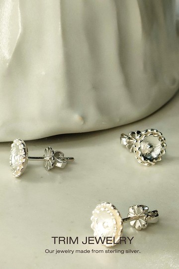 925 純銀圓形花朵耳環