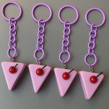 迷你櫻桃起司蛋糕鑰匙圈 – 附可實際按壓的鍵軸