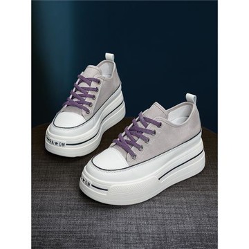 厚底帆布鞋女2025新款春季松糕低幫百搭內增高女鞋透氣休閑小白鞋